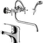 Комплект смесителей Rossinka Silvermix для раковины и ванны, с душем, хром (Y02-82, Y40-11)