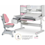 Комплект Mealux EVO Парта Florida Multicolor PN + кресло Onyx DPG (EVO-52 W + PN MC + Y 110 DPG) столешница белая, накладки розовые и серые