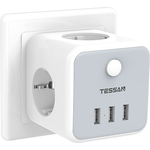 Сетевой фильтр TESSAN TS-301-DE с кнопкой питания на 3 розетки и 3 USB, Grey