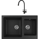 Кухонная мойка и смеситель GreenStone GRS-76k-308 Lemark Comfort LM3075BL с сифоном, черная