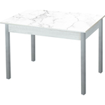 Стол обеденный Катрин Альфа с фотопечатью, бетон белый, белый мрамор, опора квадро серебристый металлик