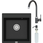 Кухонная мойка и смеситель Point Арбель 51 с дозатором, черная (PN3001B, PN3101B, PN3201B)