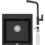 Кухонная мойка и смеситель Point Арбель 51 с дозатором, черная (PN3001B, PN3102B, PN3201B)