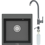 Кухонная мойка и смеситель Point Арбель 51 с дозатором, графит (PN3001GR, PN3101GR, PN3201GR)
