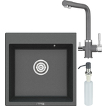 Кухонная мойка и смеситель Point Арбель 51 с дозатором, графит (PN3001GR, PN3103GR, PN3201GR)