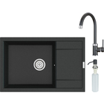 Кухонная мойка и смеситель Point Велета 78 с дозатором, черная (PN3002B, PN3101B, PN3201B)