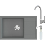 Кухонная мойка и смеситель Point Велета 78 с дозатором, серая (PN3002AL, PN3101AL, PN3201AL)