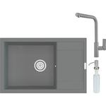 Кухонная мойка и смеситель Point Велета 78 с дозатором, серая (PN3002AL, PN3102AL, PN3201AL)