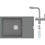 Кухонная мойка и смеситель Point Велета 78 с дозатором, серая (PN3002AL, PN3104AL, PN3201AL)