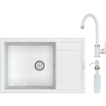 Кухонная мойка и смеситель Point Велета 78 с дозатором, белая (PN3002W, PN3101W, PN3201W)