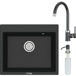 Кухонная мойка и смеситель Point Бинга 60 с дозатором, черная (PN3003B, PN3101B, PN3201B)