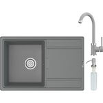 Кухонная мойка и смеситель Point Лаура 78 с дозатором, серая (PN3005AL, PN3101AL, PN3201AL)