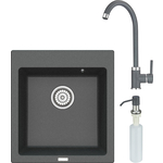 Кухонная мойка и смеситель Point Моко 47 с дозатором, графит (PN3006GR, PN3101GR, PN3201GR)