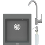 Кухонная мойка и смеситель Point Моко 47 с дозатором, серая (PN3006AL, PN3101AL, PN3201AL)