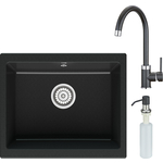 Кухонная мойка и смеситель Point Сидли 55 с дозатором, черная (PN3007B, PN3101B, PN3201B)