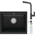 Кухонная мойка и смеситель Point Сидли 55 с дозатором, черная (PN3007B, PN3102B, PN3201B)