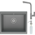 Кухонная мойка и смеситель Point Сидли 55 с дозатором, серая (PN3007AL, PN3102AL, PN3201AL)