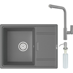 Кухонная мойка и смеситель Point Стил 65 с дозатором, серая (PN3009AL, PN3102AL, PN3201AL)