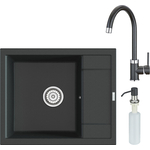 Кухонная мойка и смеситель Point Римо 60 с дозатором, черная (PN3010B, PN3101B, PN3201B)