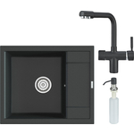 Кухонная мойка и смеситель Point Римо 60 с дозатором, черная (PN3010B, PN3104B, PN3201B)