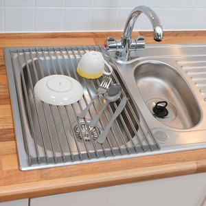 фото Сушилка tatkraft spin на мойку складная, 52x34x0,8 см, можно мыть в посудомоечной машине, нержавеющая сталь, силикон
