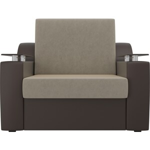 Кресло-кровать АртМебель Сенатор микровельвет бежевый экокожа коричневый (80)