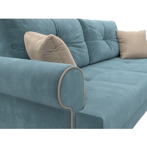 фото Прямой диван лига диванов сплин велюр бирюза подушки бежевые