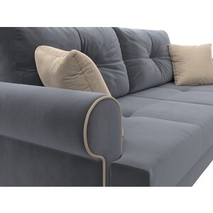 фото Прямой диван лига диванов сплин велюр серый подушки бежевые