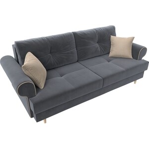 фото Прямой диван лига диванов сплин велюр серый подушки бежевые
