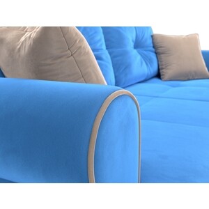 фото Прямой диван лига диванов сплин велюр синий подушки бежевые