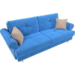 фото Прямой диван лига диванов сплин велюр синий подушки бежевые