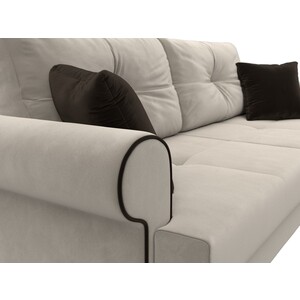 фото Прямой диван лига диванов сплин микровельвет бежевый подушки коричневые