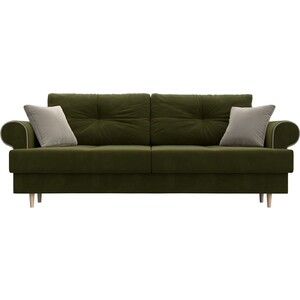 фото Прямой диван лига диванов сплин микровельвет зеленый подушки бежевые