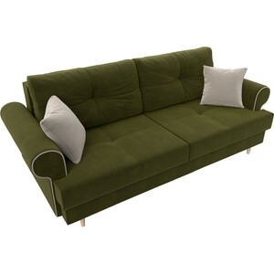 фото Прямой диван лига диванов сплин микровельвет зеленый подушки бежевые