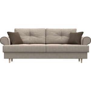 фото Прямой диван лига диванов сплин рогожка бежевый подушки коричневые