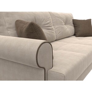 фото Прямой диван лига диванов сплин рогожка бежевый подушки коричневые