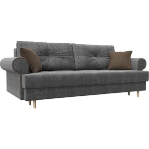 фото Прямой диван лига диванов сплин рогожка серый подушки коричневые