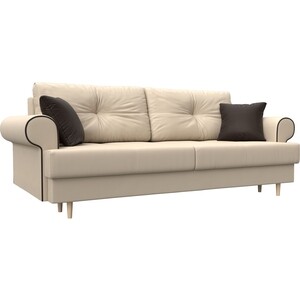 фото Прямой диван лига диванов сплин экокожа бежевый подушки коричневые