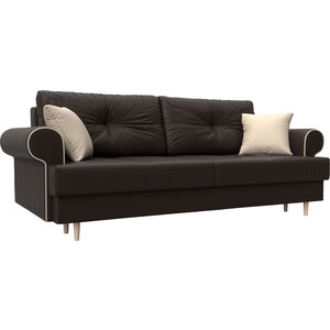 фото Прямой диван лига диванов сплин экокожа коричневый подушки бежевые