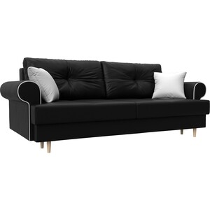 фото Прямой диван лига диванов сплин экокожа черный подушки белые