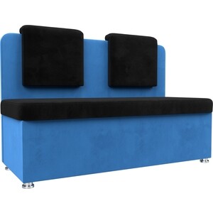 Кухонный прямой диван АртМебель Маккон 2-х местный велюр черный/голубой