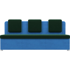 Кухонный прямой диван АртМебель Маккон 3-х местный велюр зеленый/голубой