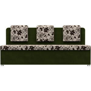 Кухонный прямой диван АртМебель Маккон 3-х местный рогожка на флоке вельвет зеленый
