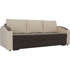 фото Прямой диван лига диванов монако slide экокожа коричневый подлокотники бежевые подушки бежевые