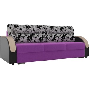 фото Прямой диван лига диванов дарси микровельвет фиолетовый подлкотники экокожа черные подушки рогожка на флоке