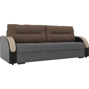 фото Прямой диван лига диванов дарси рогожка серый подлокотники экокожа черные подушки рогожка коричневая