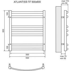 Полотенцесушитель водяной Lemark Atlantiss П7 500x600 с набором подключений (LM32607R, LM03412R)