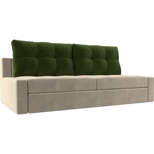 фото Прямой диван лига диванов мартин микровельвет бежевый подушки зеленый