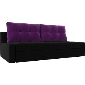 фото Прямой диван лига диванов мартин микровельвет черный подушки фиолетовый