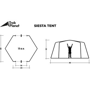 фото Шатер trek planet siesta tent, шестиугольной формы, 460 см х 400 см х 225 см, цвет серый/т. серый